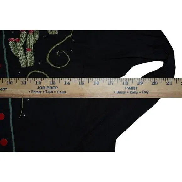 Collectif London Western Cactus Embroidered Shirt Black Red Buttons Size S UK 10 - Picture 10 of 12